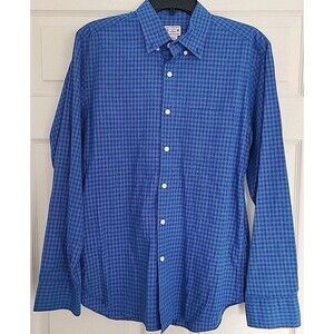 J.Crew Dress Shirt Front Pocket Colorful Blue Plaid Cotton Size Medium Mens EUC